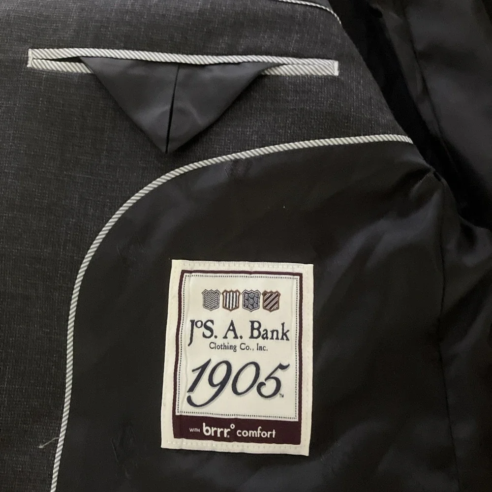 Jos A Bank Dark Gray Blazer Men's 46R Wool Spandex Blend 1905 Brrr Comfort